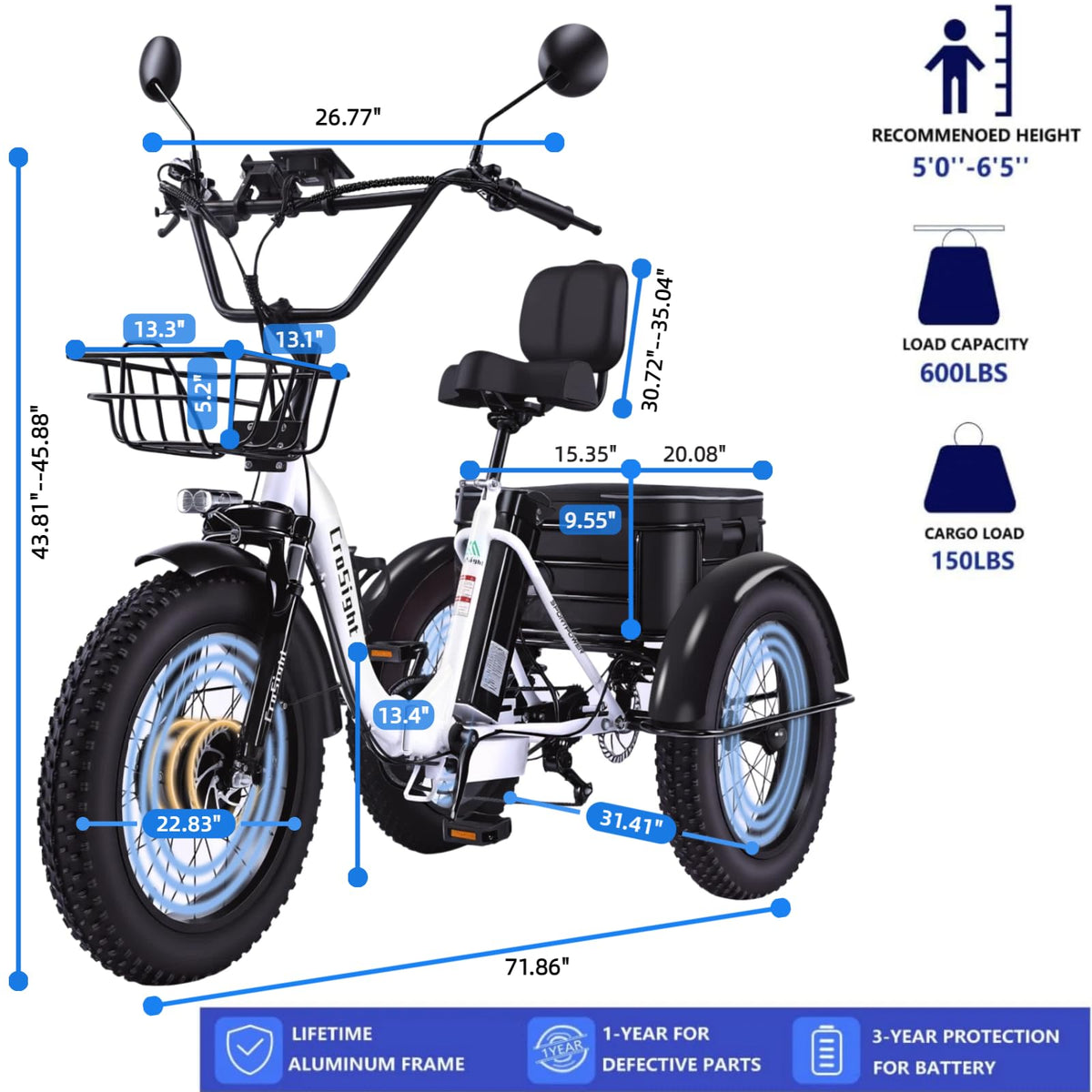 20" Fat Tire Folding Electric Tricycle 750W 48V X639