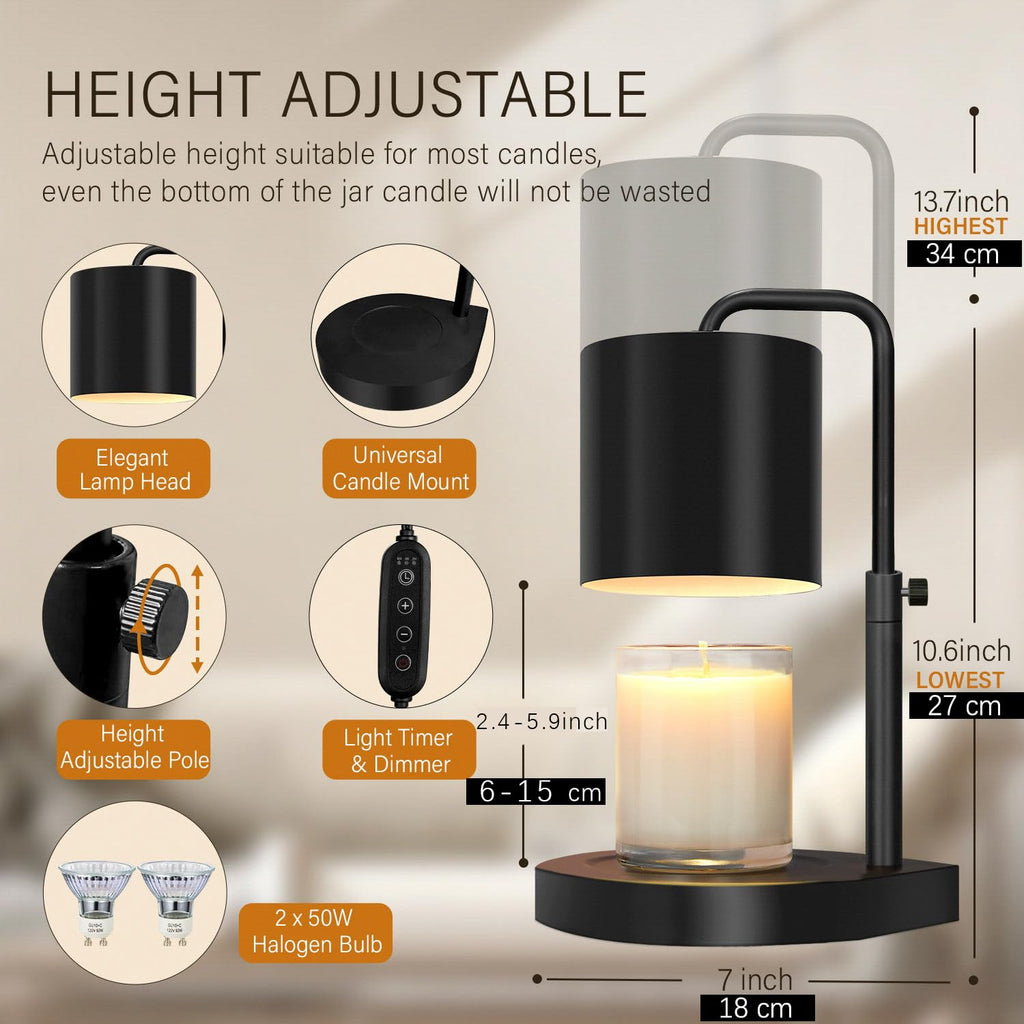 Black Adjustable Height Dimmable Candle Warmer Lamp with Timer P185