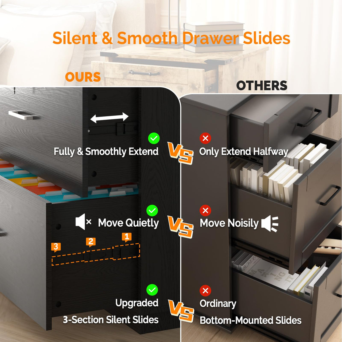 Black 2 Drawer Wood Lateral File Cabinet with Lock M677803