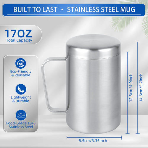 17 oz Stainless Steel Camping Mugs with Lids, Set of 2 Q337725