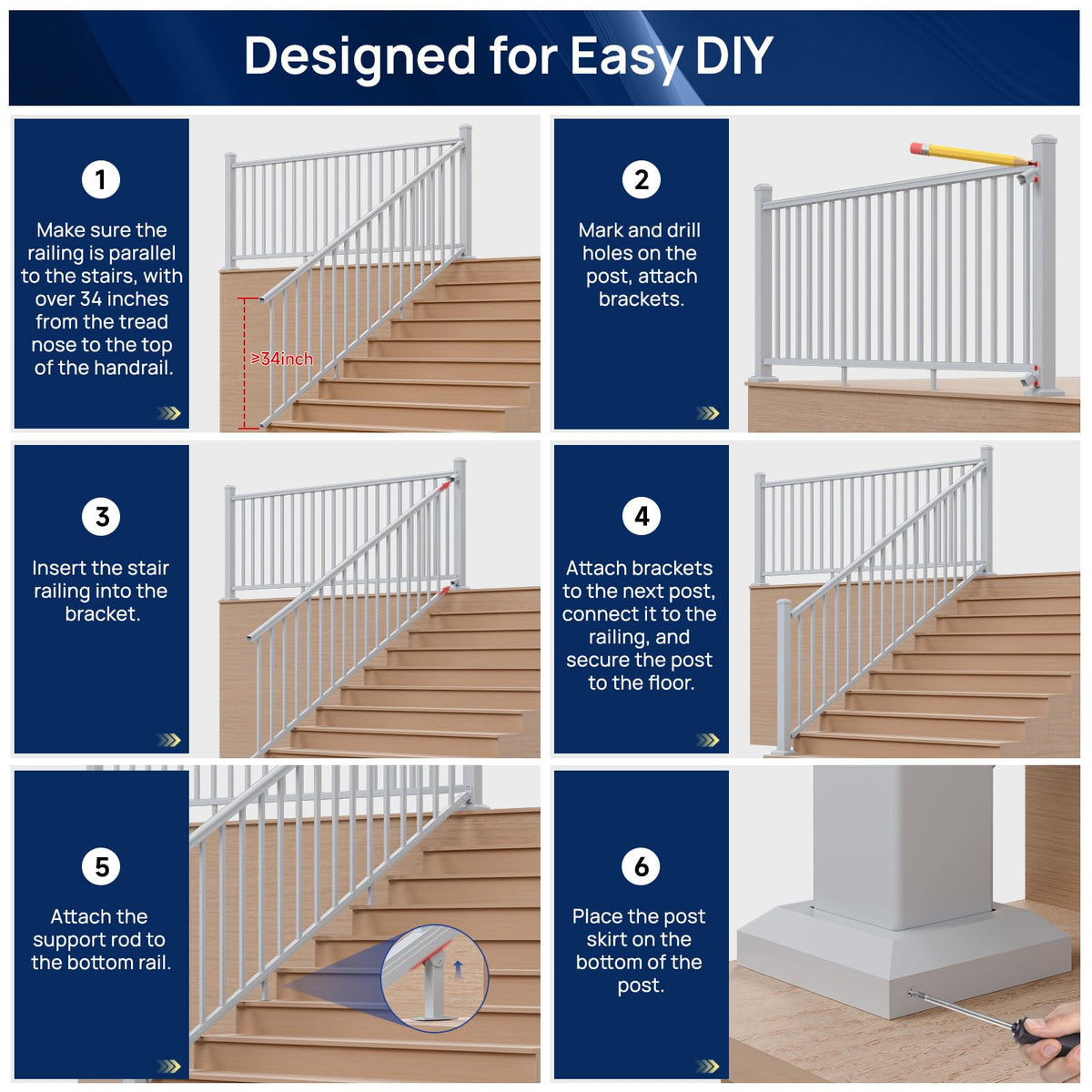 White Modular Stair Railing Kit H7582