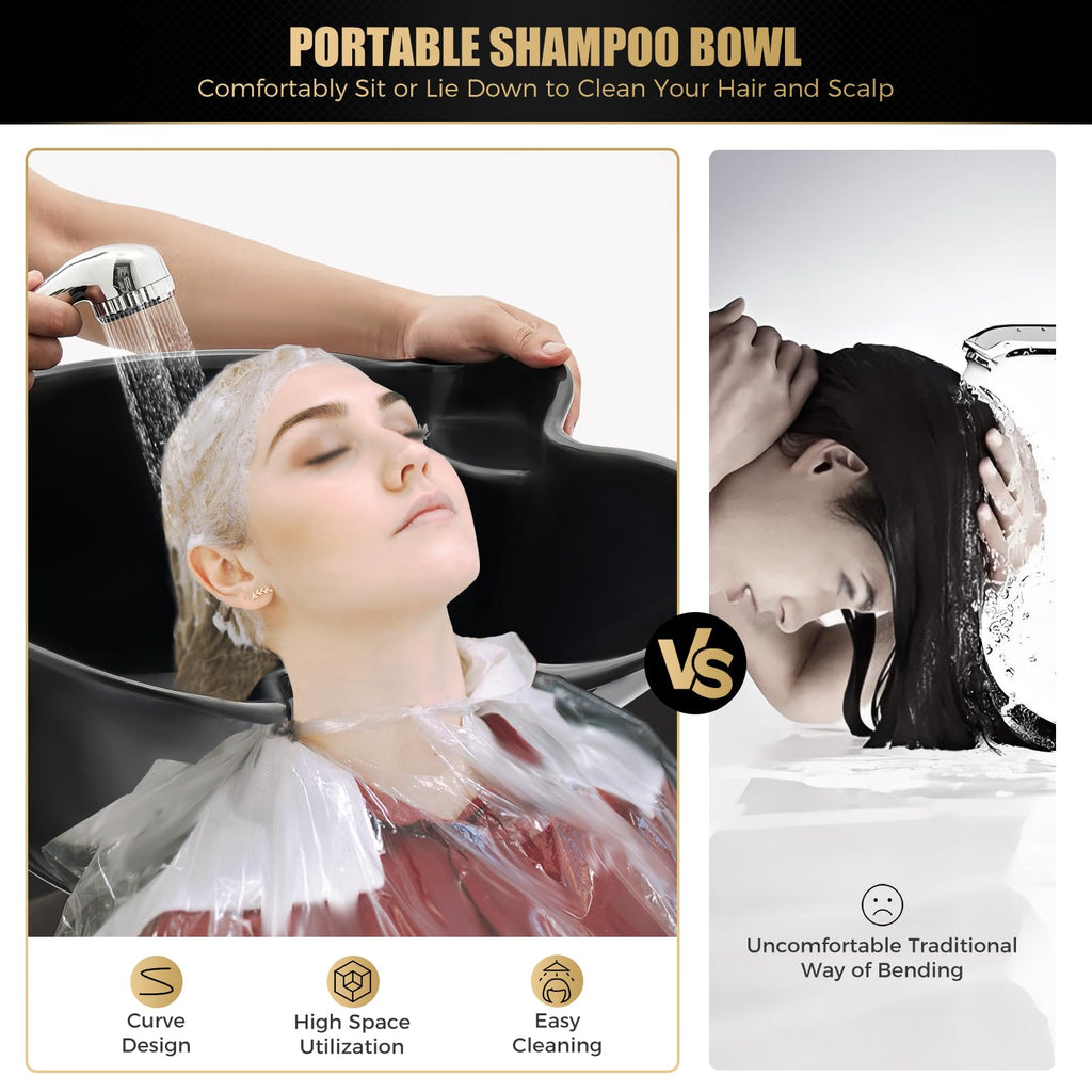 Portable 20L Hair Washing Shampoo Bowl Basin Black C7161