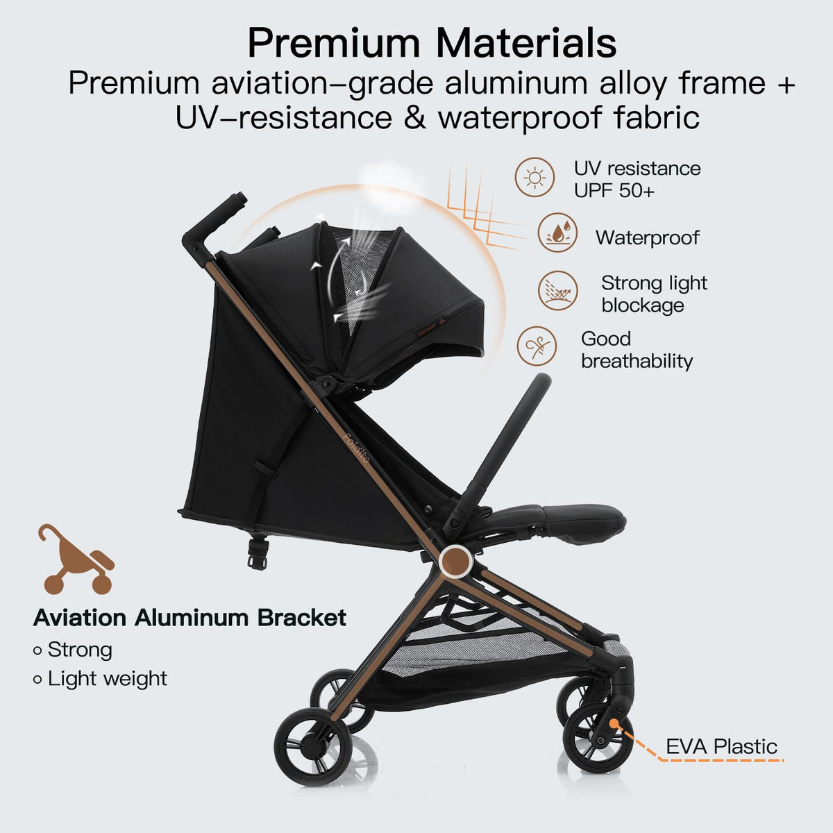 Ultra Compact Lightweight 9.9 lbs Black Travel Stroller V138