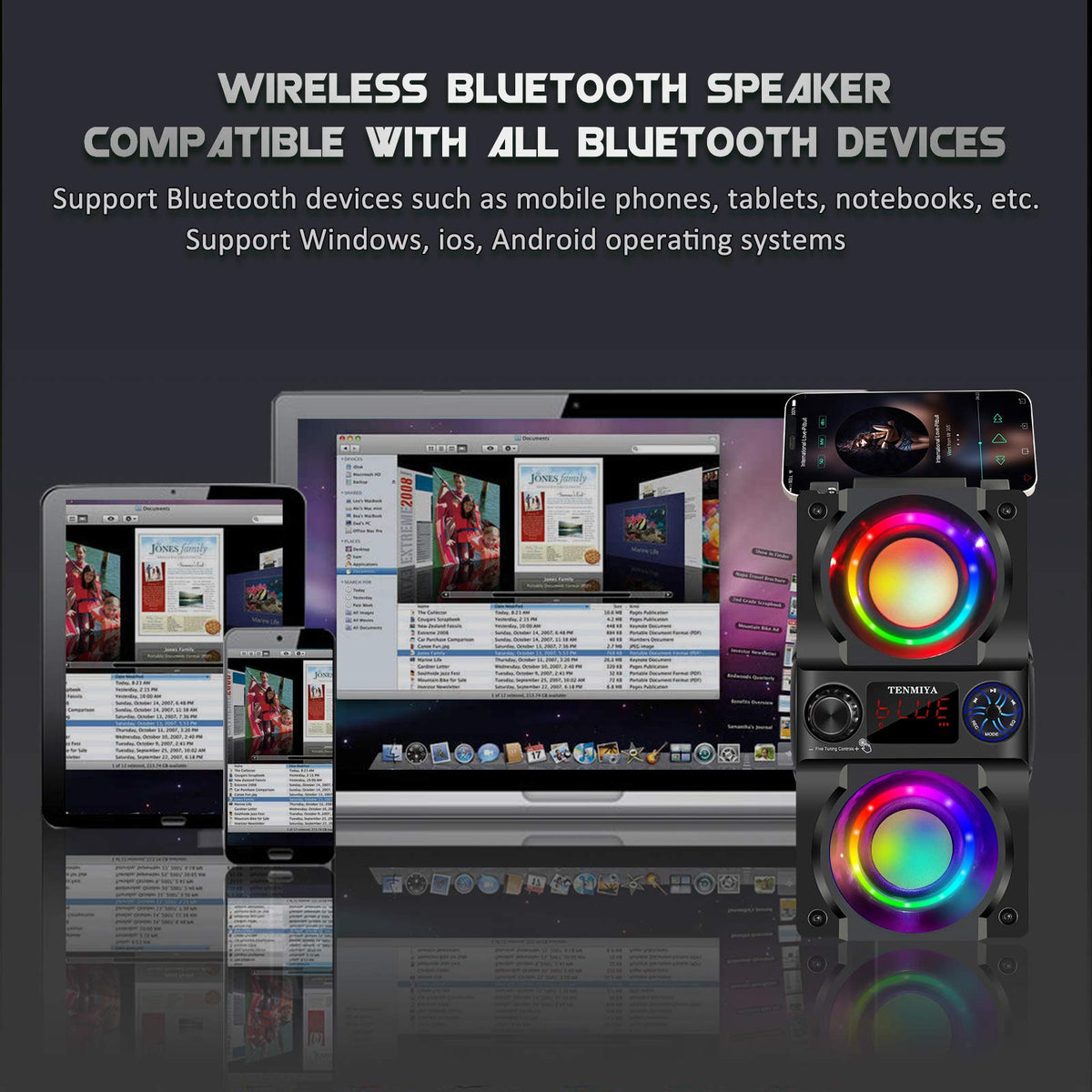 40W Portable Bluetooth Speaker with Lights and FM Radio L8579