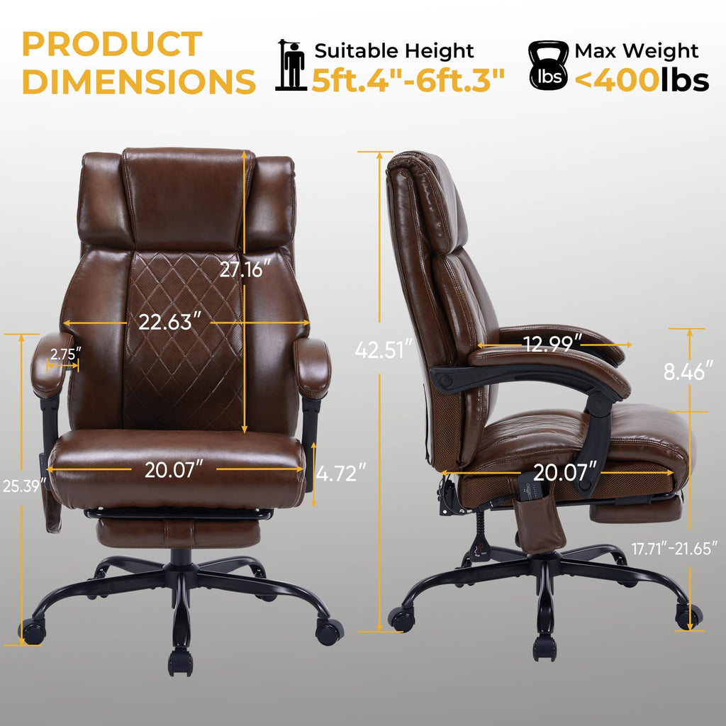 Brown Heated Massage Reclining Leather Office Chair with Foot Rest X162447