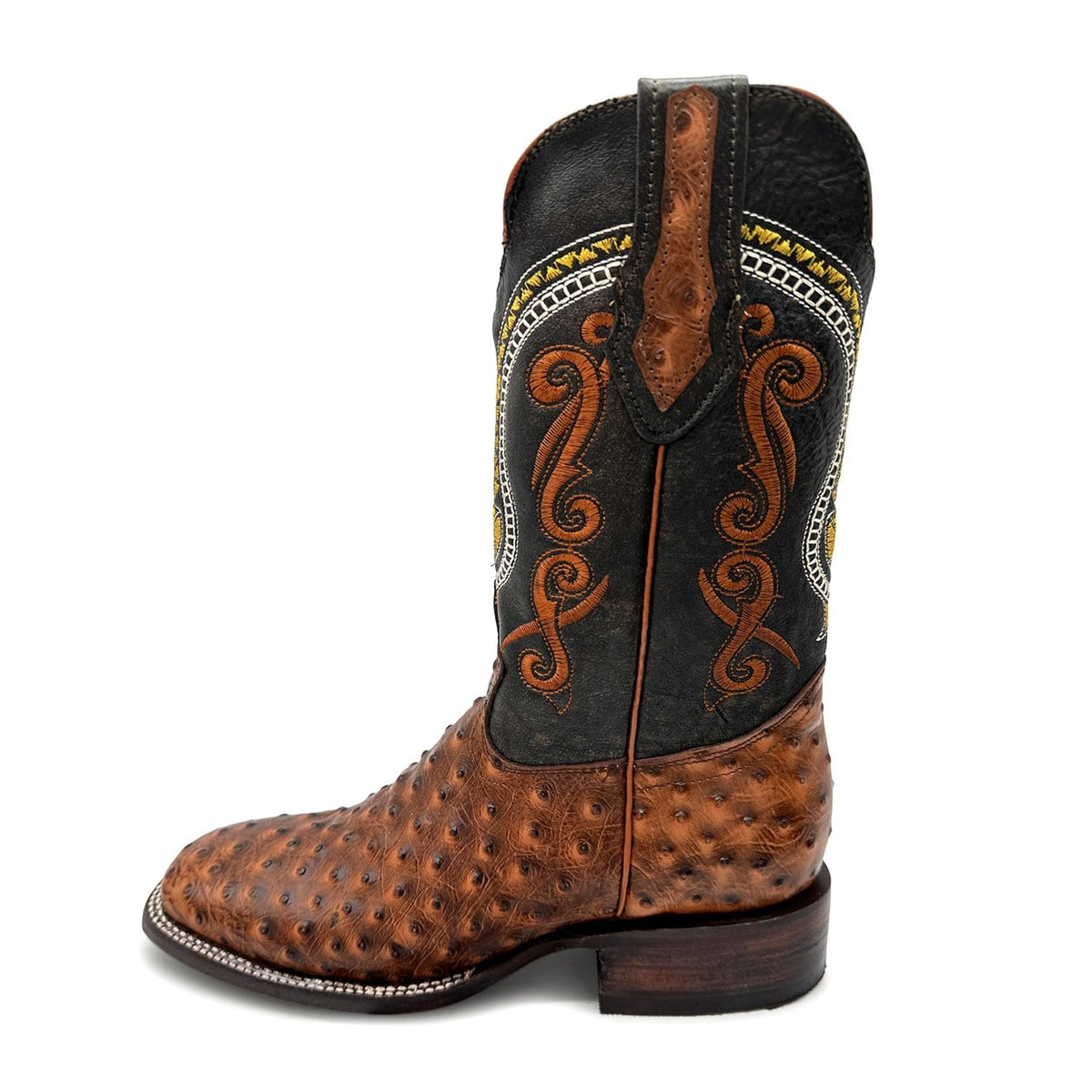 Leather Ostrich Quill Print Square Toe Western Cowboy Boot B98419