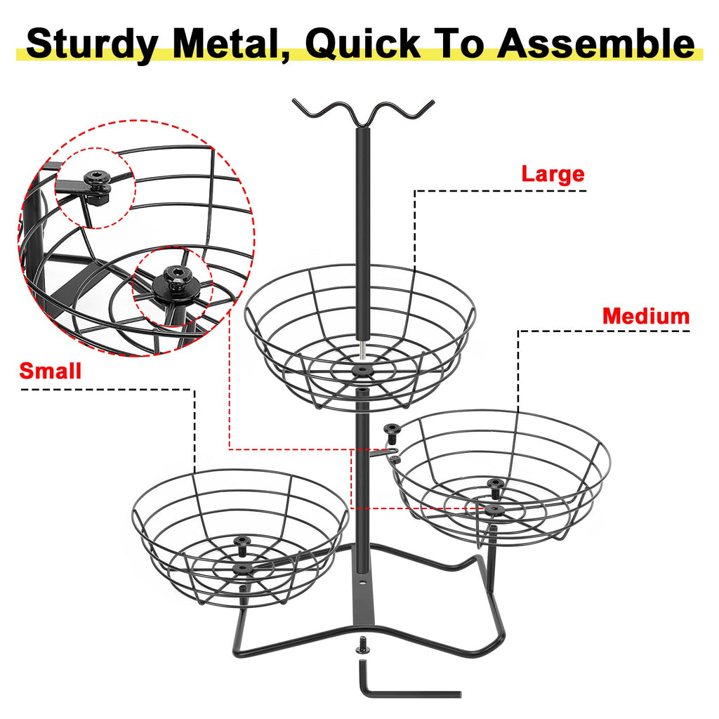 3 Tier Fruit Basket Bowl with 2 Banana Hooks Z221