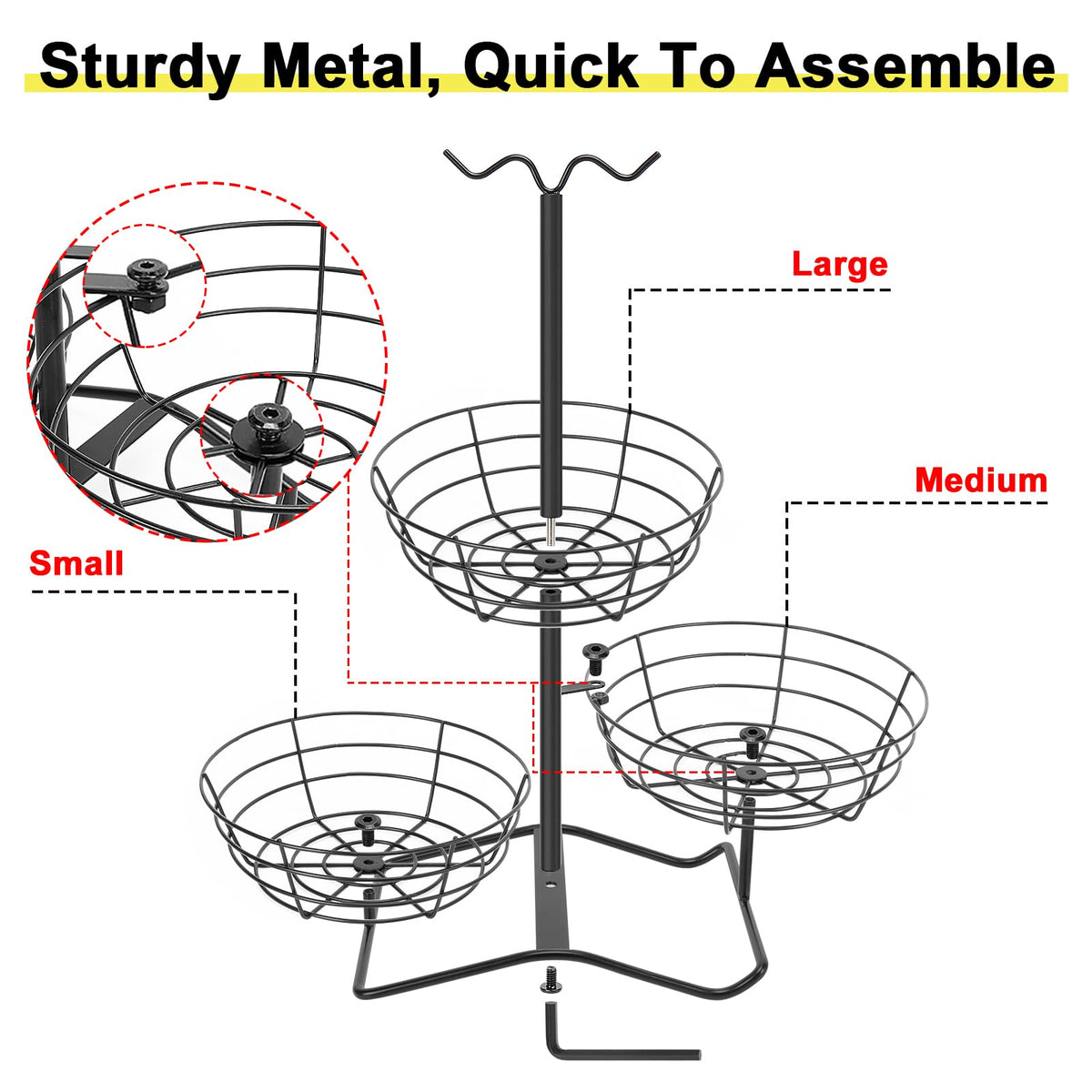 3 Tier Fruit Basket Bowl with 2 Banana Hooks Z221