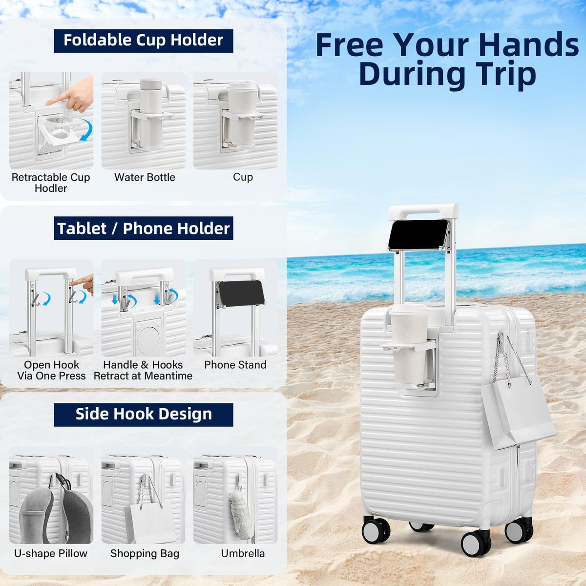 20 Inch White Hard Shell Carry on Luggage with Wheels E998947