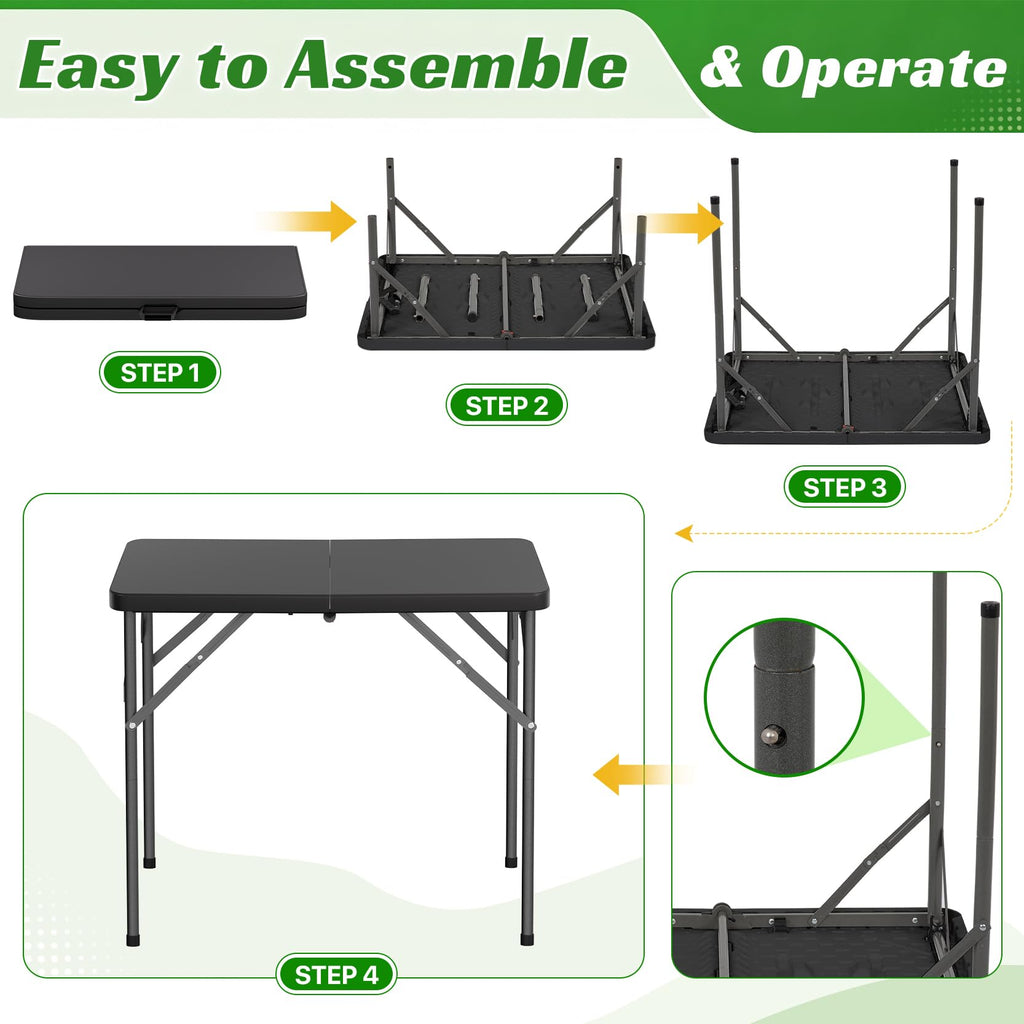 34" Square Folding Table, Black B322