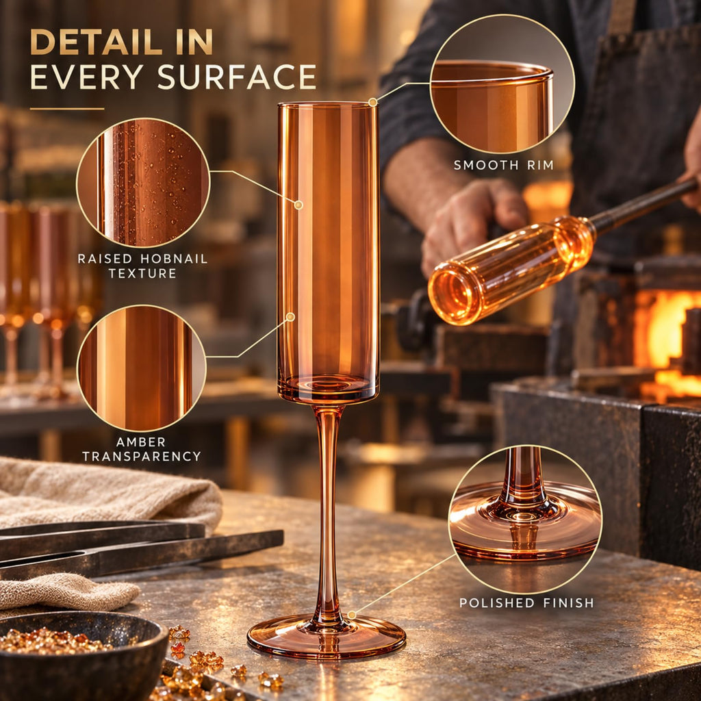 Set of 6 Amber Textured Glass Champagne Flute 6oz E977949