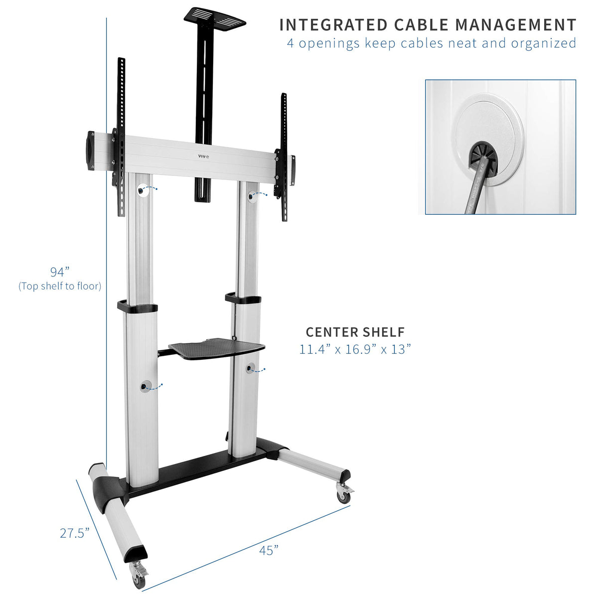 Adjustable Rolling Mobile TV Stand W781