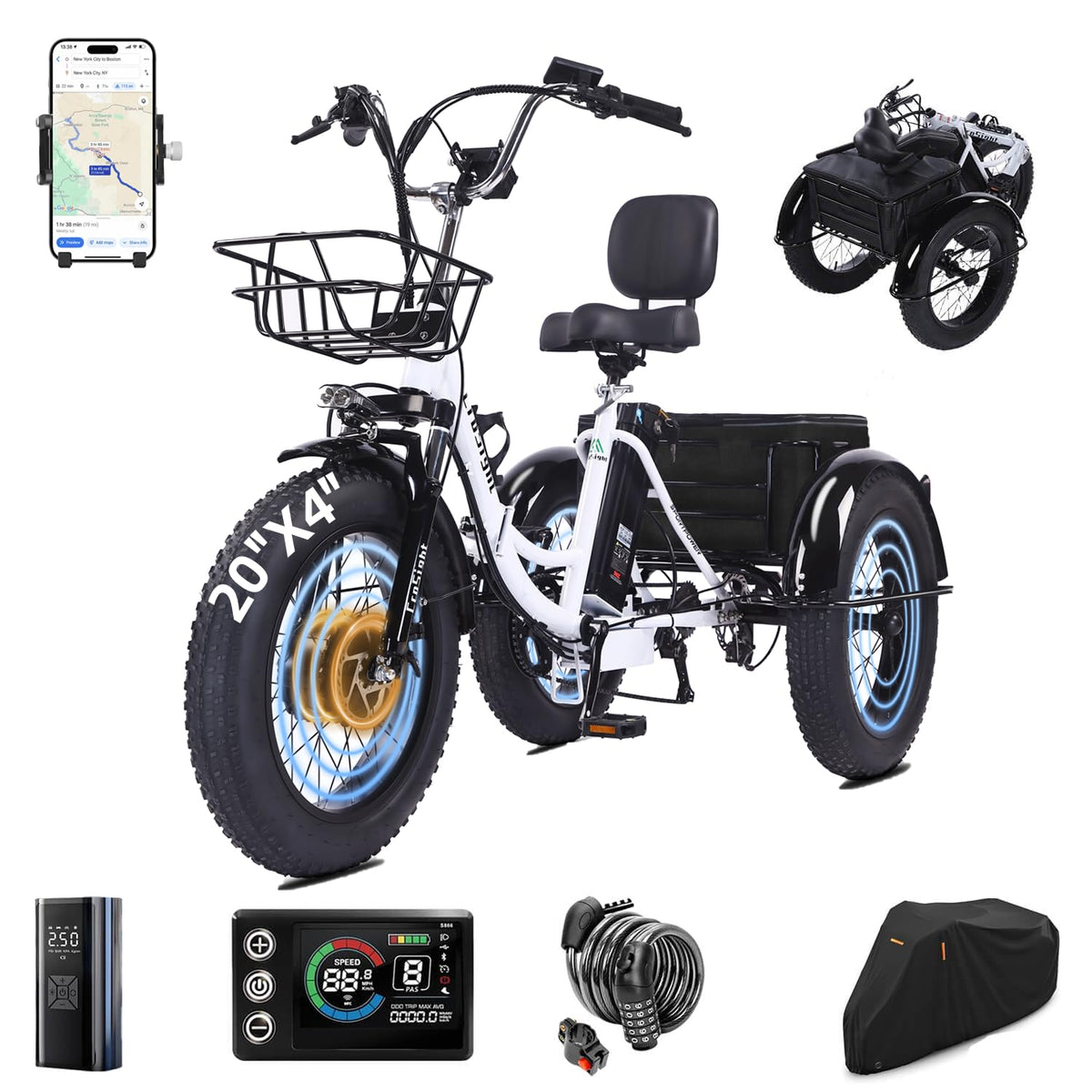 20" Fat Tire Folding Electric Tricycle 750W 48V X639
