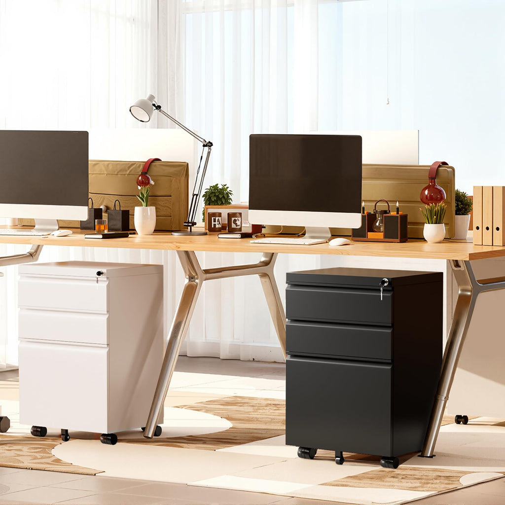 White 3 Drawer Metal Rolling File Cabinet E7210