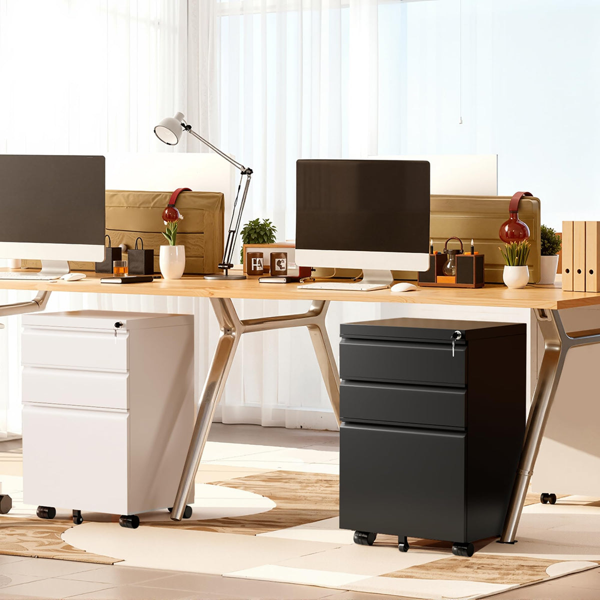 White 3 Drawer Metal Rolling File Cabinet E7210