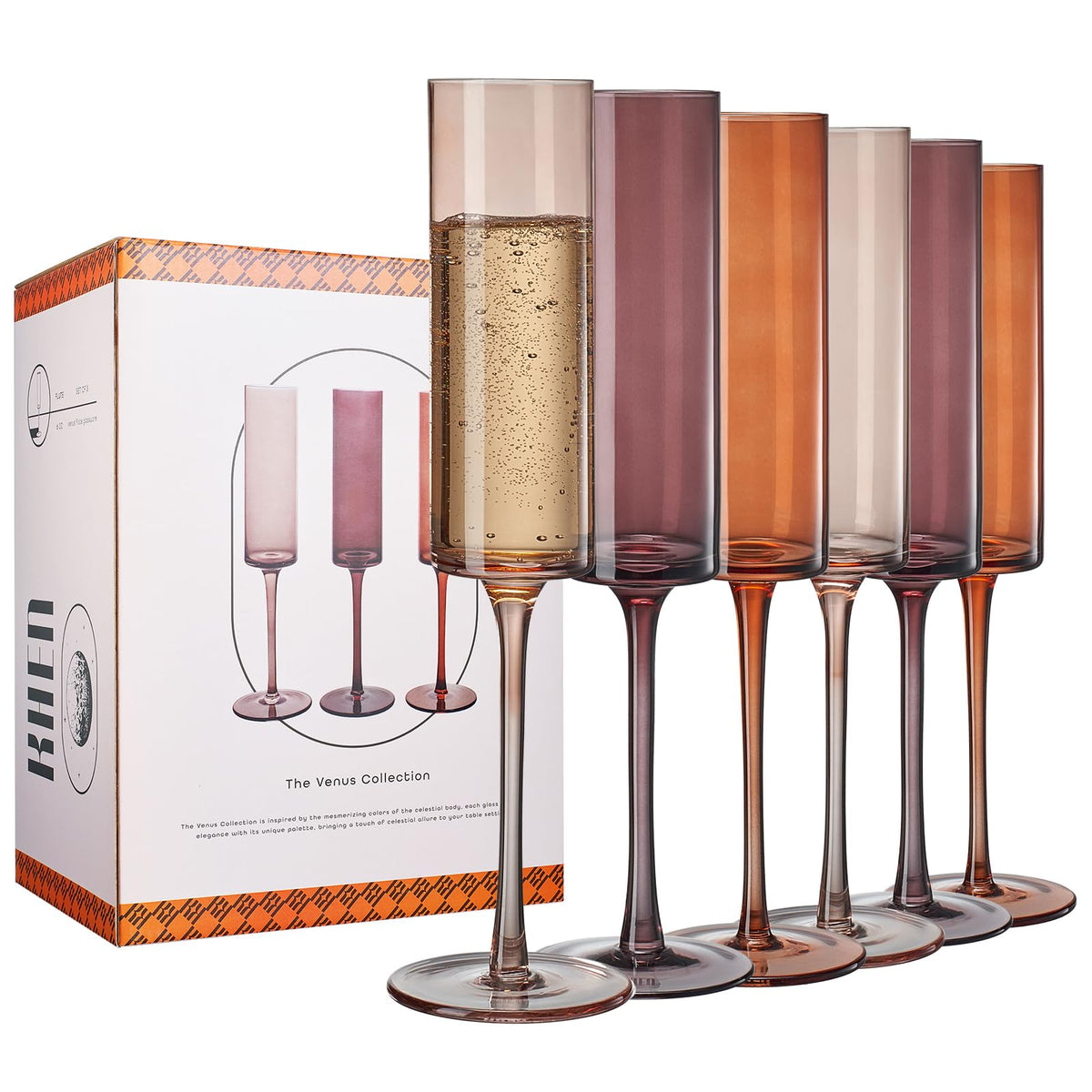 Set of 6 Amber Textured Glass Champagne Flute 6oz E977949