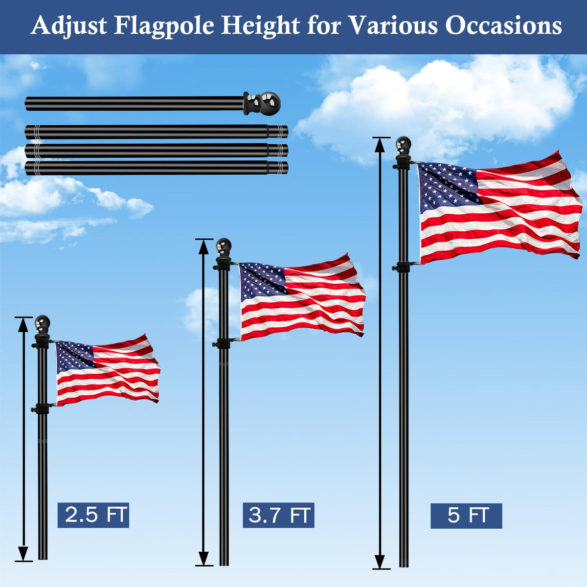 5FT Stainless Steel Wall Mounted Flag Pole Kit with Holder G649