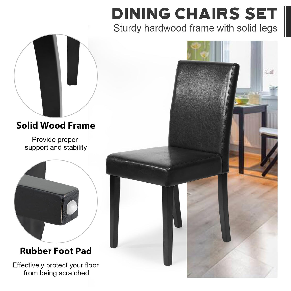 Black Set of 4 Upholstered Dining Chairs Q2715