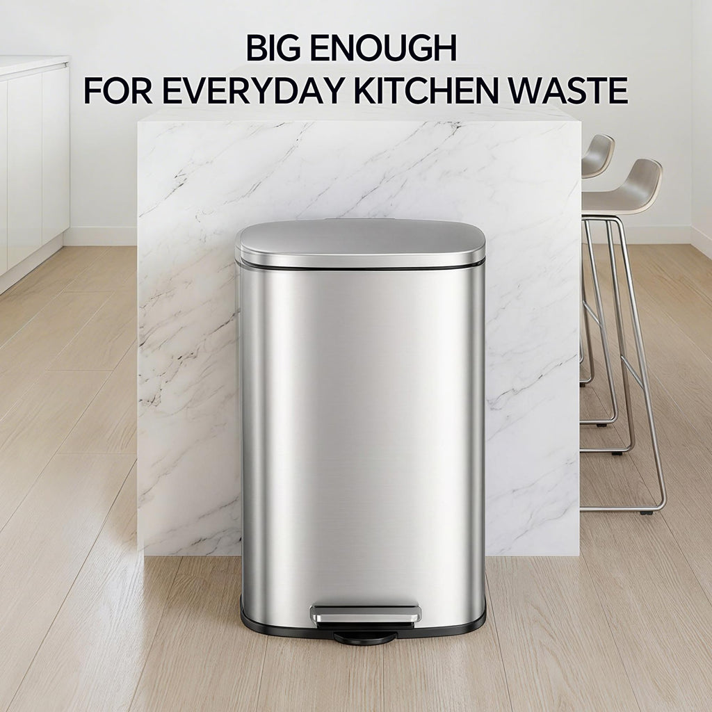13 Gallon and 1.6 Gallon Stainless Steel Trash Can Set with Lid and Step-on Pedal D8618
