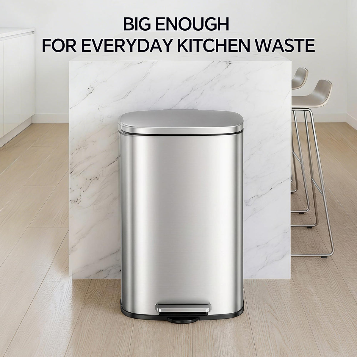 13 Gallon and 1.6 Gallon Stainless Steel Trash Can Set with Lid and Step-on Pedal D8618