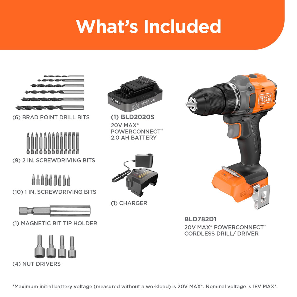 20V MAX Cordless Brushless Drill Driver with 30 Pc. Drill Bit Set F244769