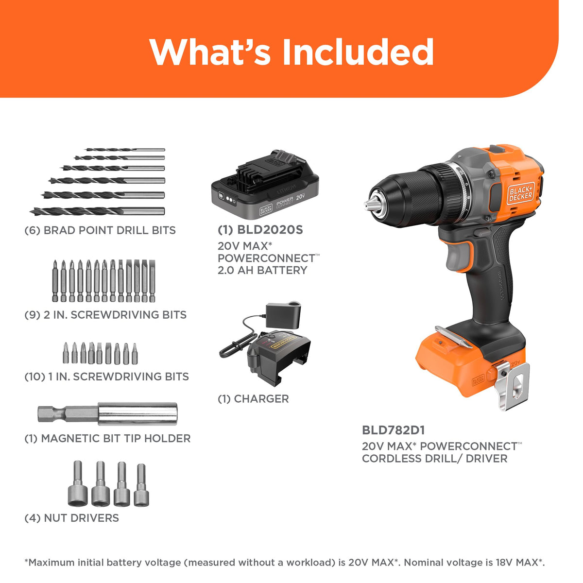 20V MAX Cordless Brushless Drill Driver with 30 Pc. Drill Bit Set F244769