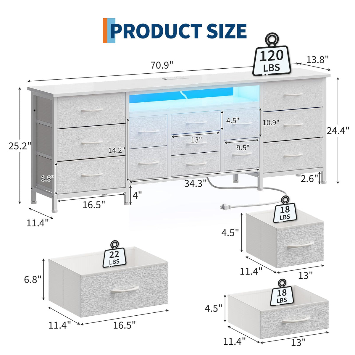 White 70 Inch 13 Drawer TV Stand B11972