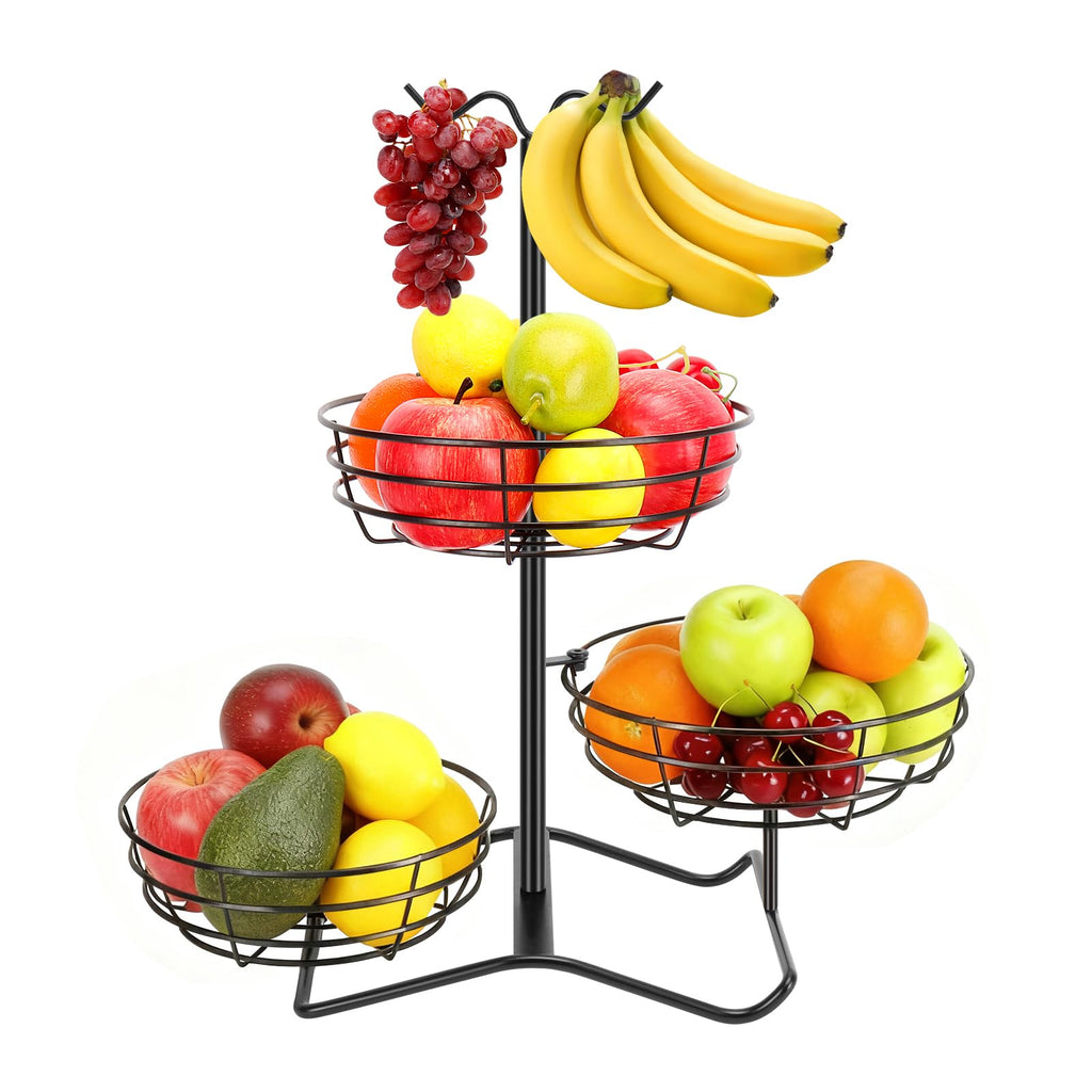 3 Tier Fruit Basket Bowl with 2 Banana Hooks Z221