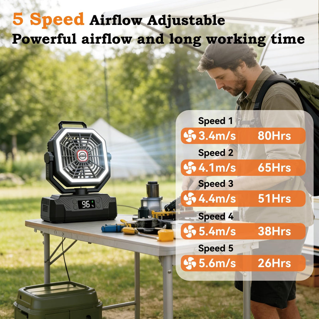 Black 10-Inch 40000mAh Portable Camping Fan C6910