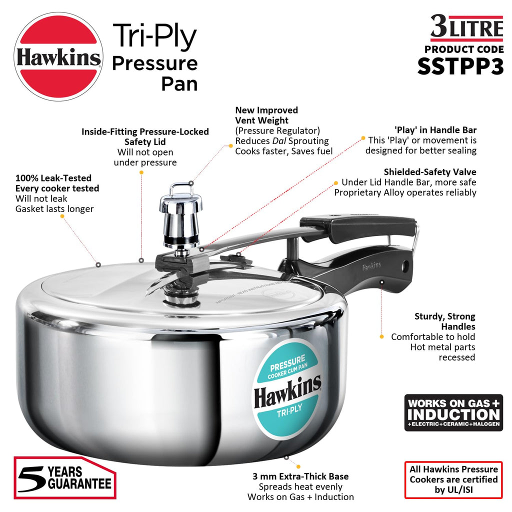 3 Litre Tri-Ply Stainless Steel Pressure Cooker J7766