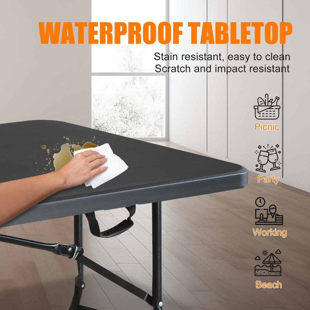 6 FT Black Folding Table with Carry Handle M141259