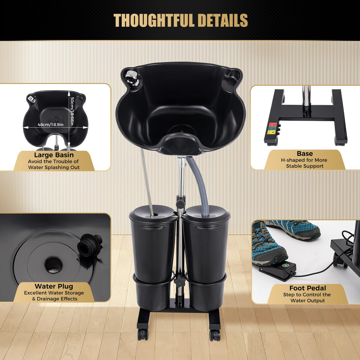 Portable 20L Hair Washing Shampoo Bowl Basin Black C7161