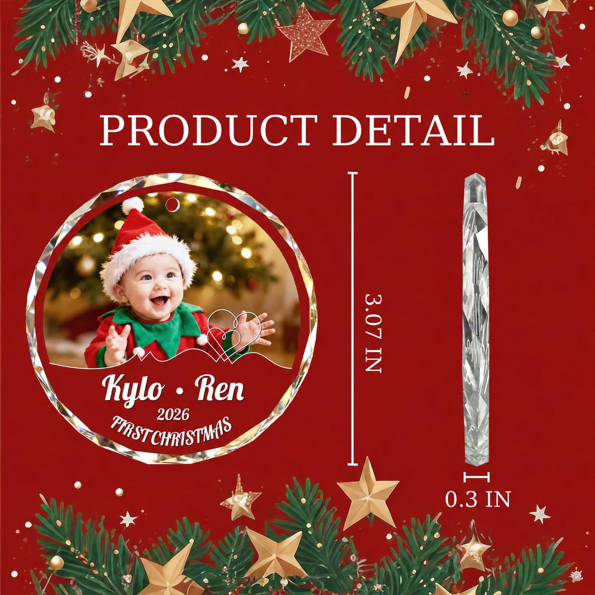 Custom Photo Crystal Glass Christmas Ornament L939392