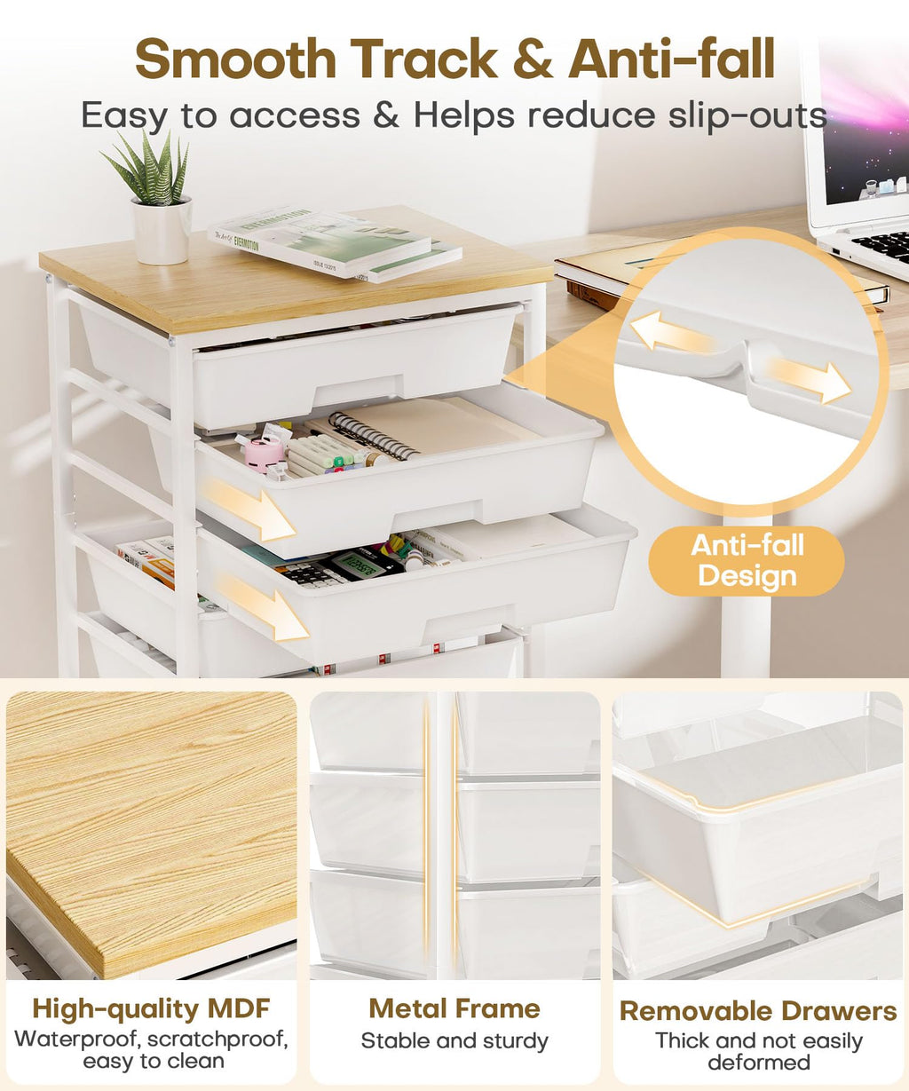 Rolling Storage Drawer Cart 8 Drawer Lockable Wheels L673