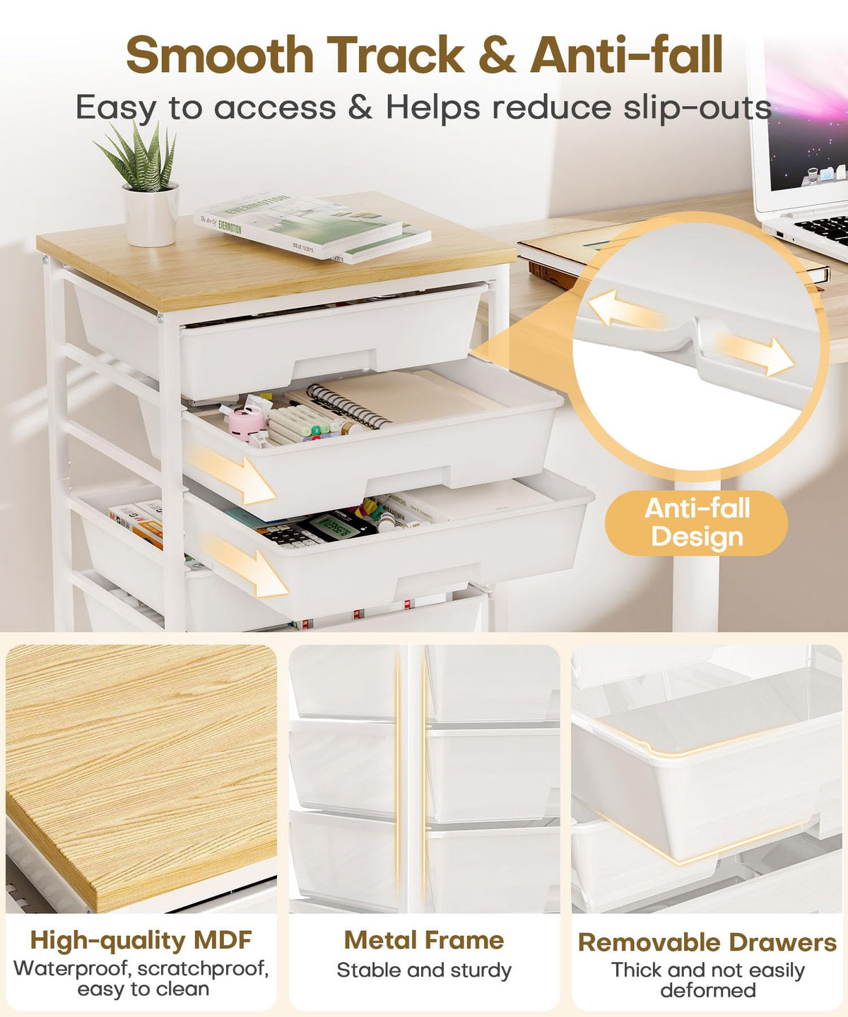 Rolling Storage Drawer Cart 8 Drawer Lockable Wheels L673