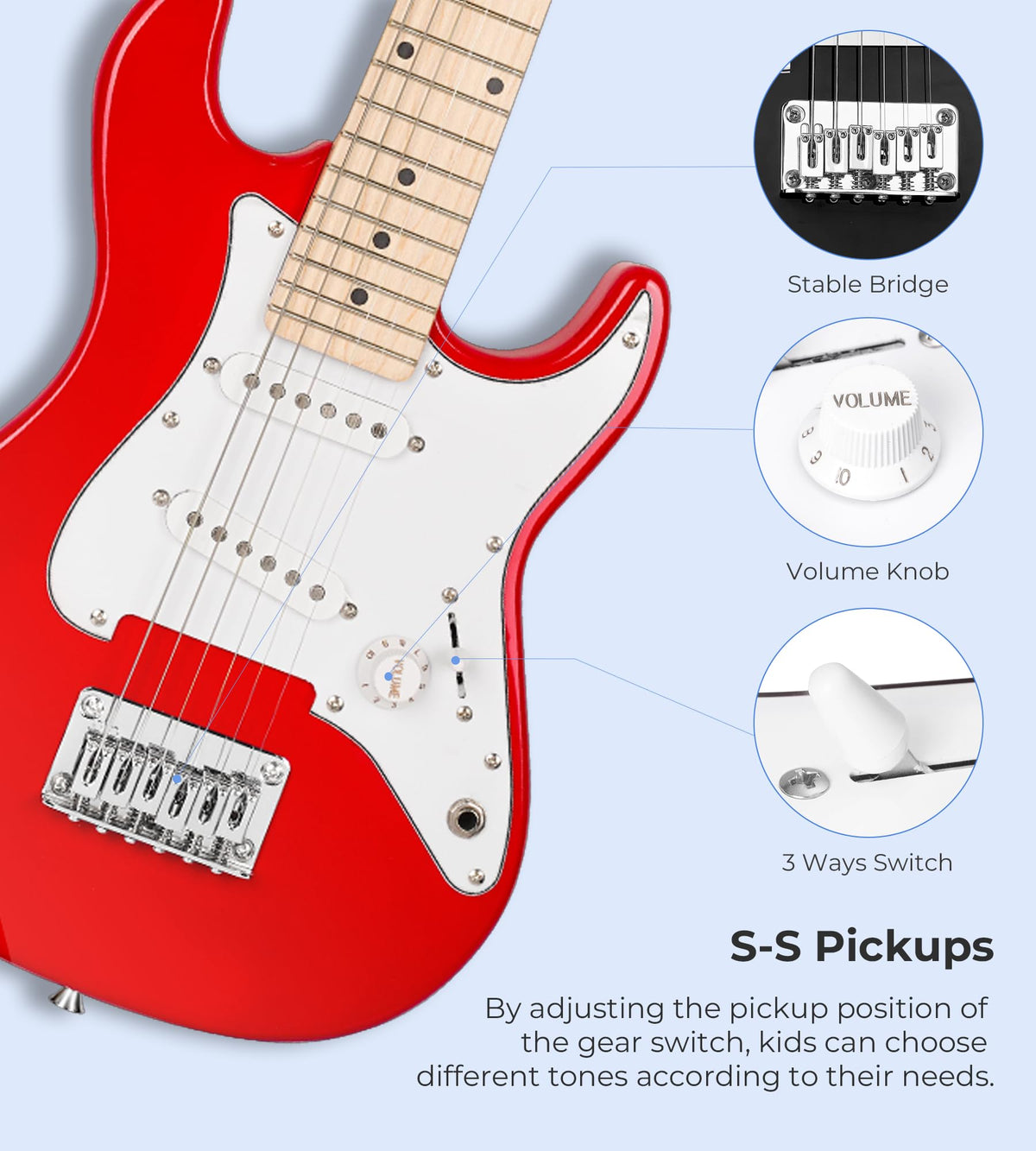 30 Inch Kids Electric Guitar Starter Kit with Amp Red Y1494