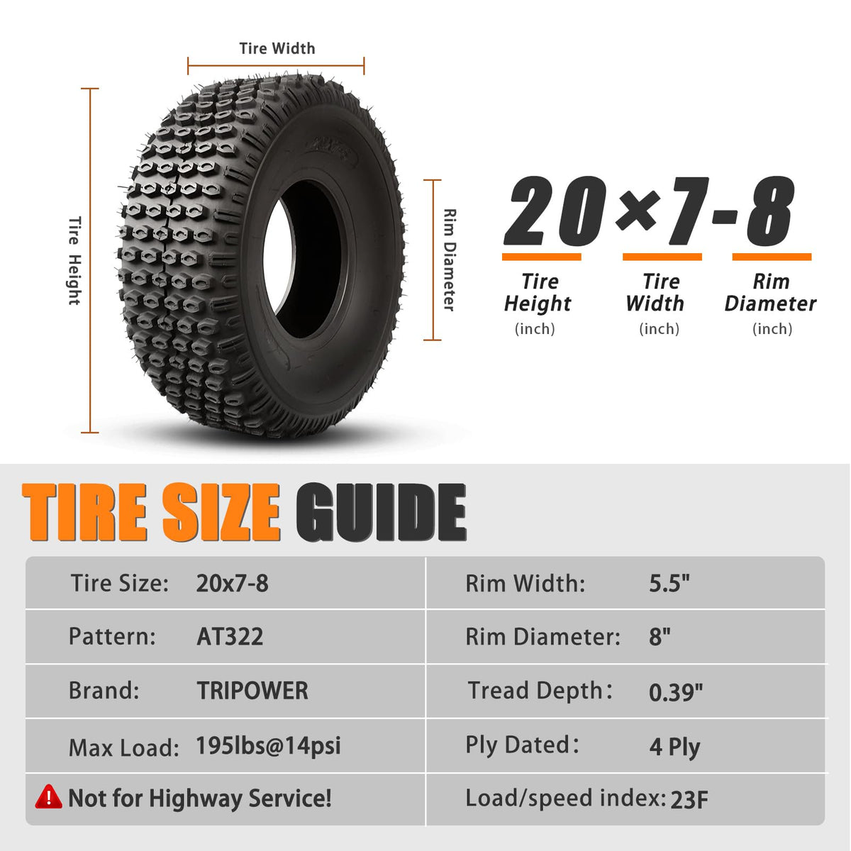 20x7-8 All Terrain ATV Tires Set of 2 I945745