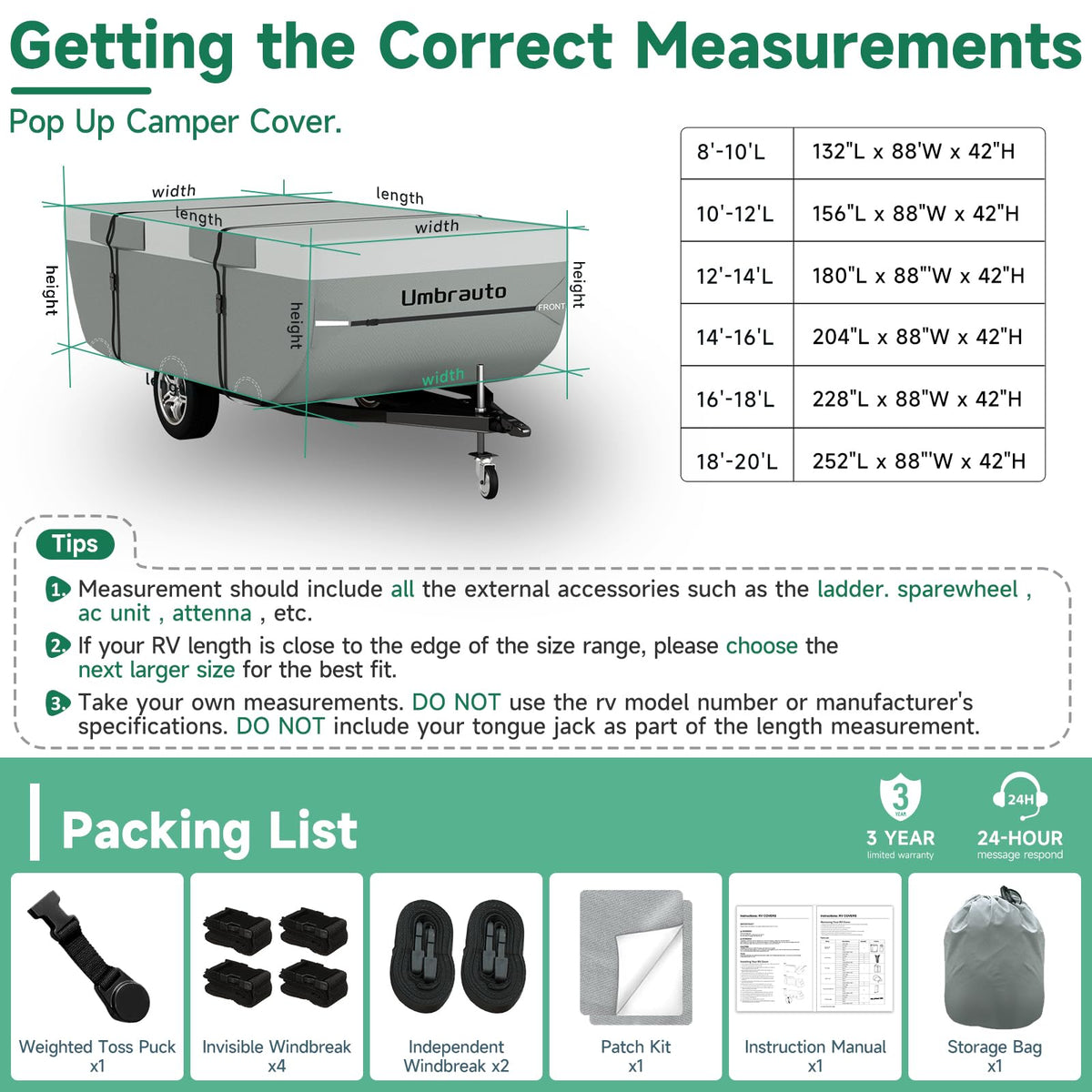 14-16ft Waterproof Breathable Ripstop Pop Up Camper Cover E3271