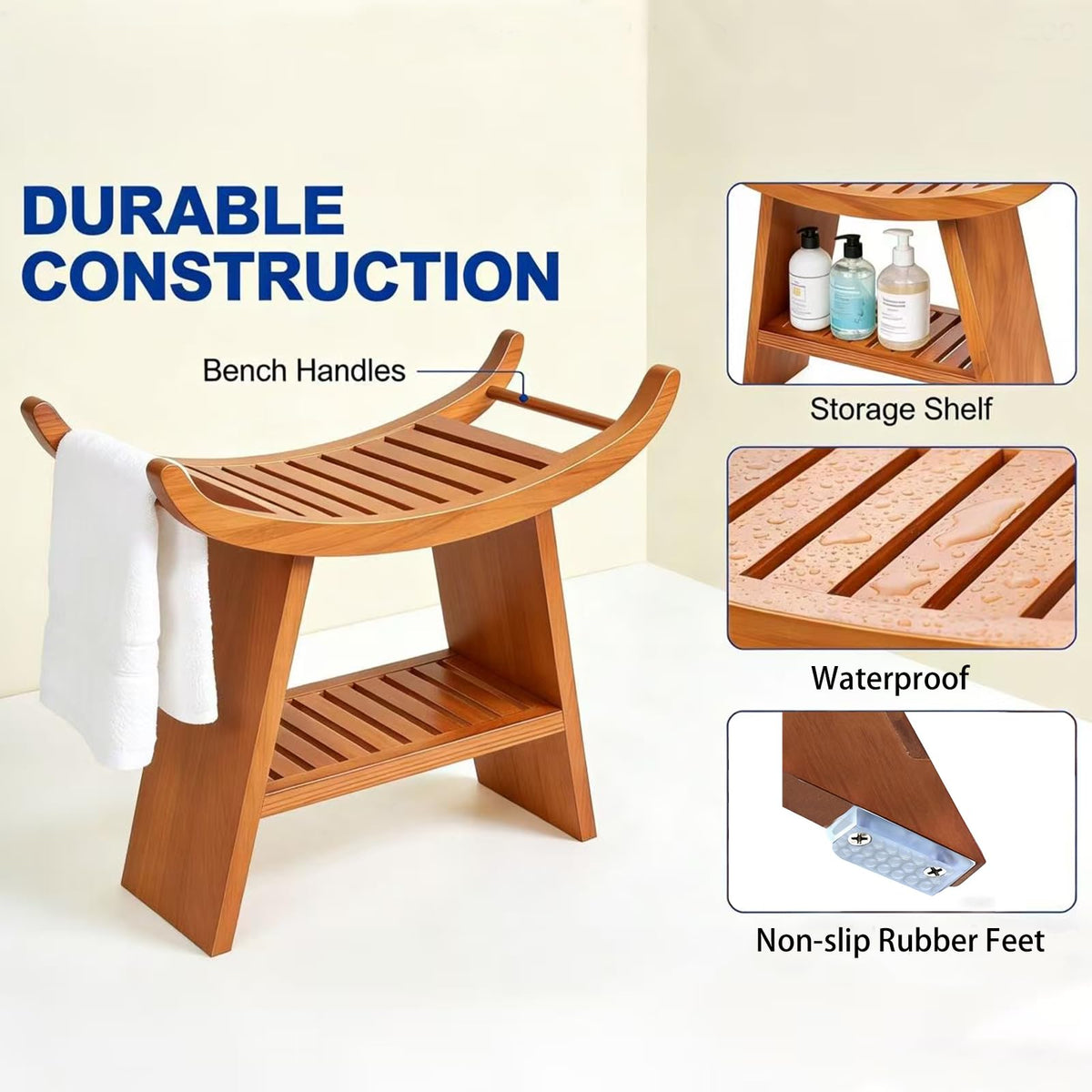 Teak Shower Bench with Storage Shelf H46684