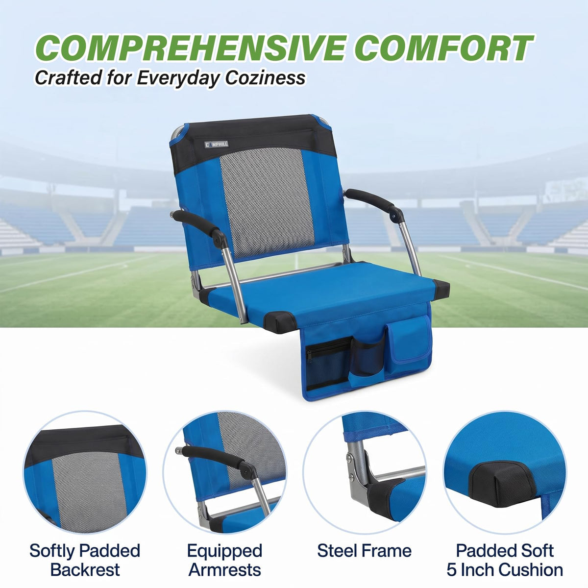2 Pack Blue Stadium Seats with Back Support & Armrests O23706