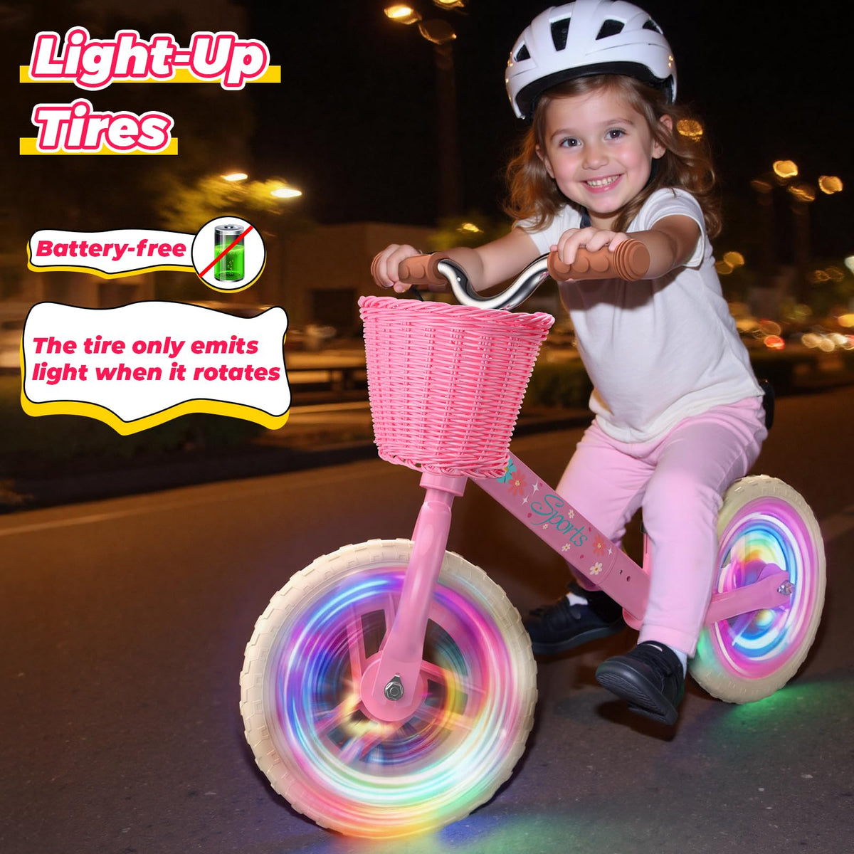 Toddler Balance Bike with Fender, Adjustable Seat/Handlebar, Flat-Free LED Tires H311513