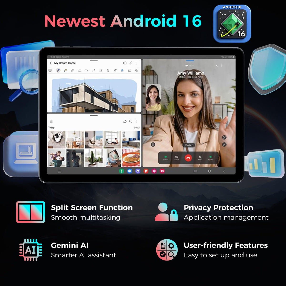 10 inch Android 16 Tablet with Black Case B40729