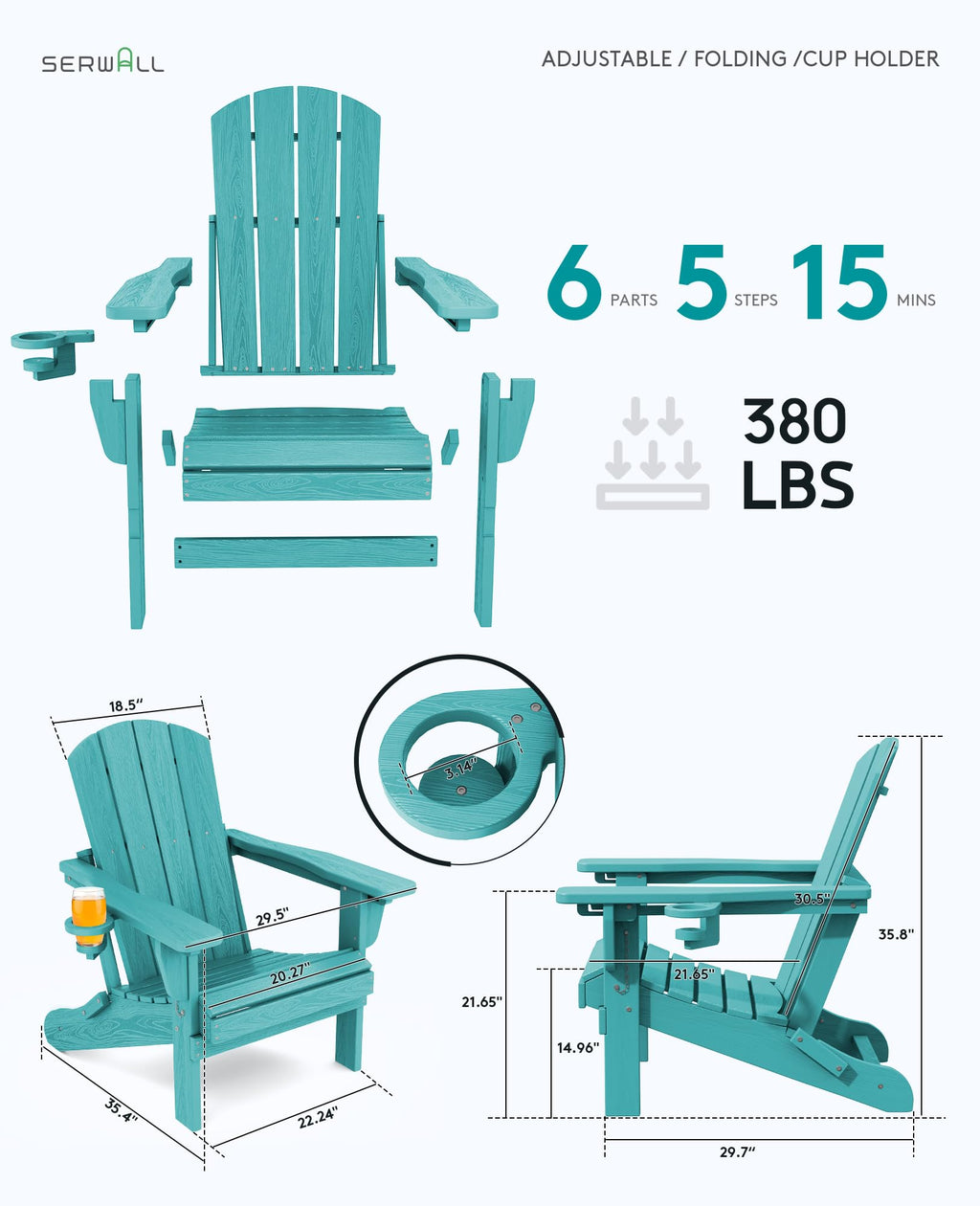 Folding Adjustable Adirondack Chair with Cup Holder W346