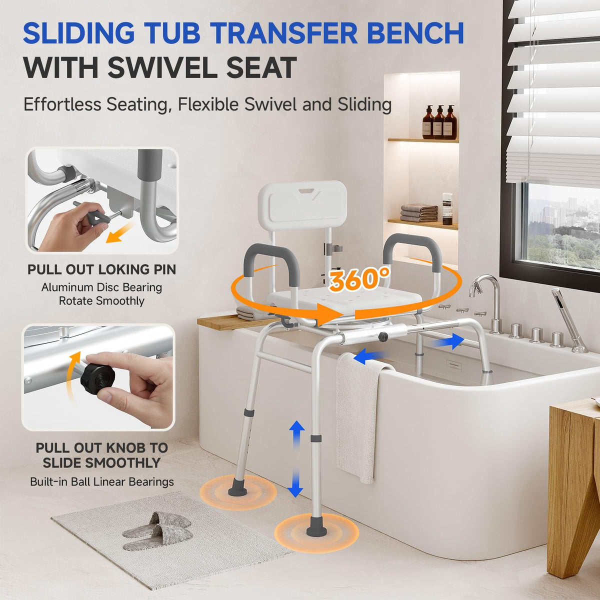 Sliding Shower Chair with Swivel Seat H873