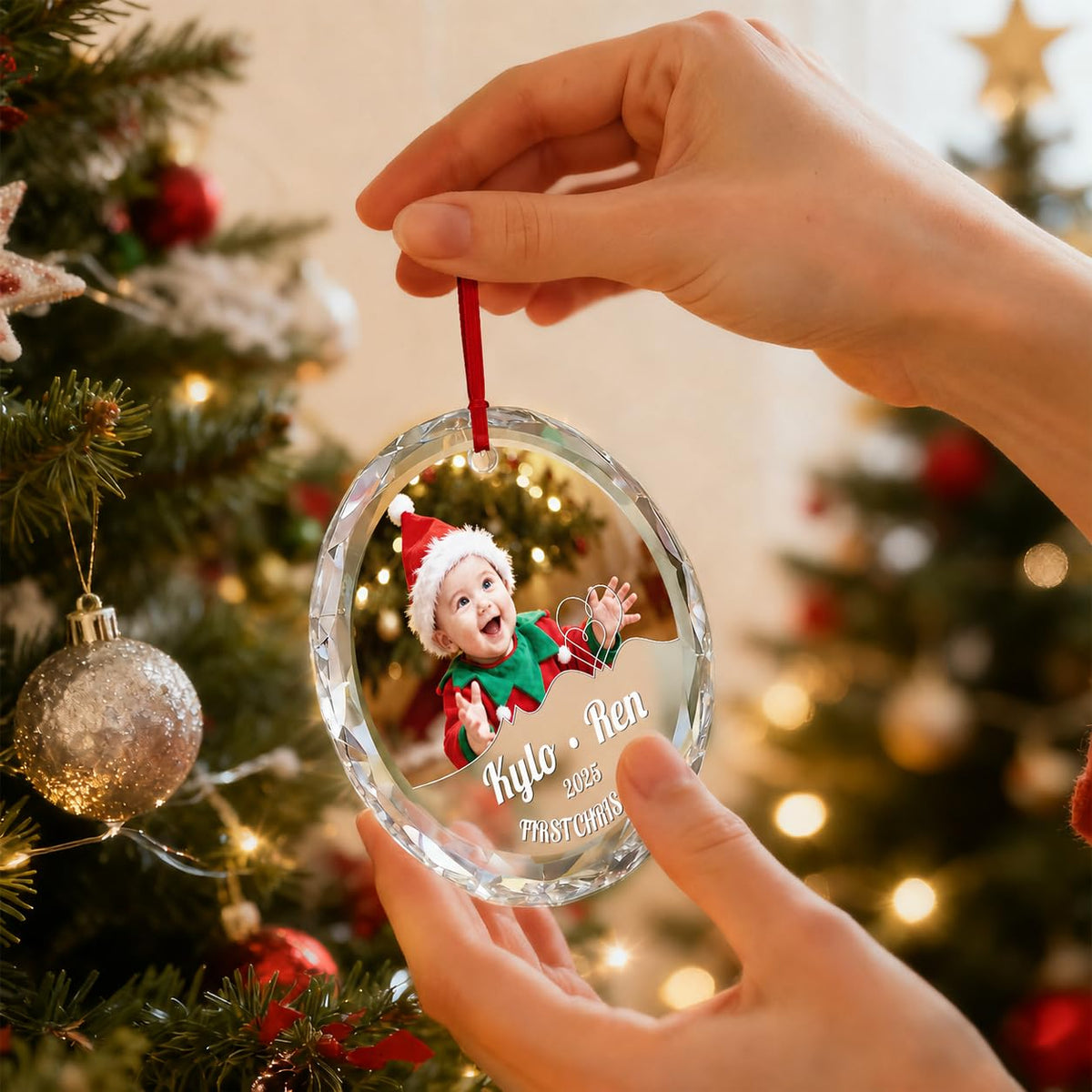 Custom Photo Crystal Glass Christmas Ornament L939392