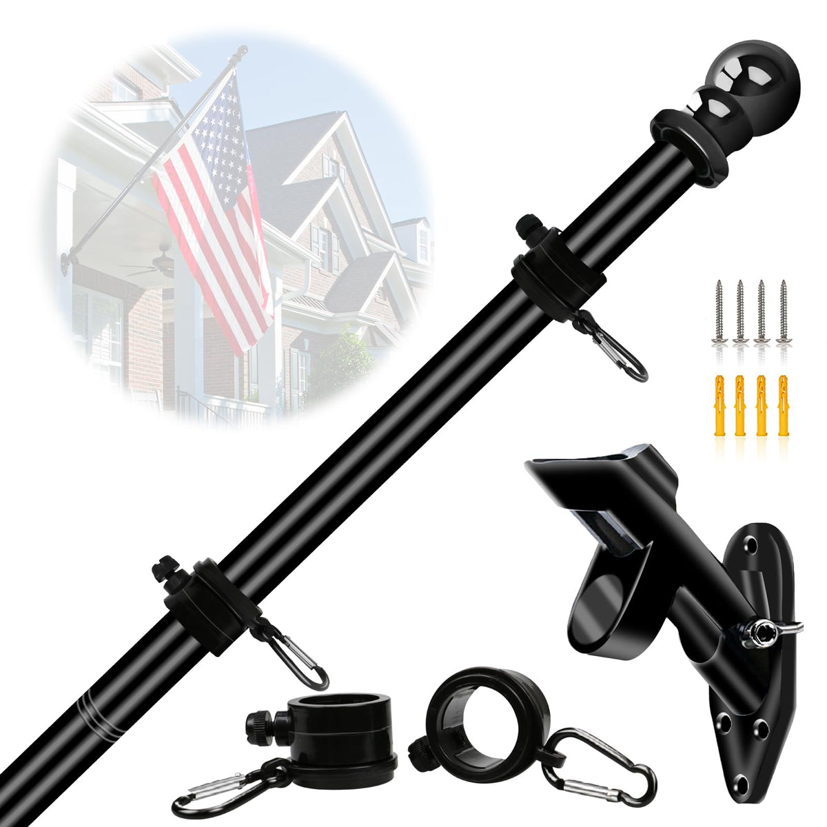 5FT Stainless Steel Wall Mounted Flag Pole Kit with Holder G649