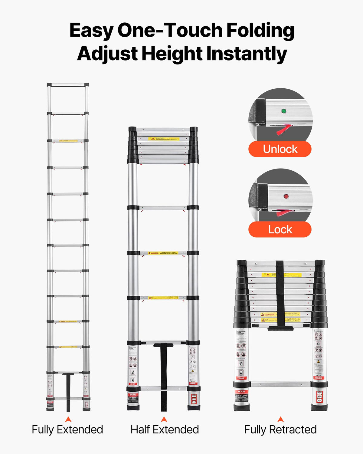 12.5ft Aluminum Telescoping Ladder 330LBS I205