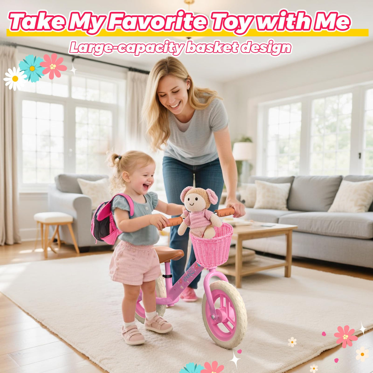 Toddler Balance Bike with Fender, Adjustable Seat/Handlebar, Flat-Free LED Tires H311513