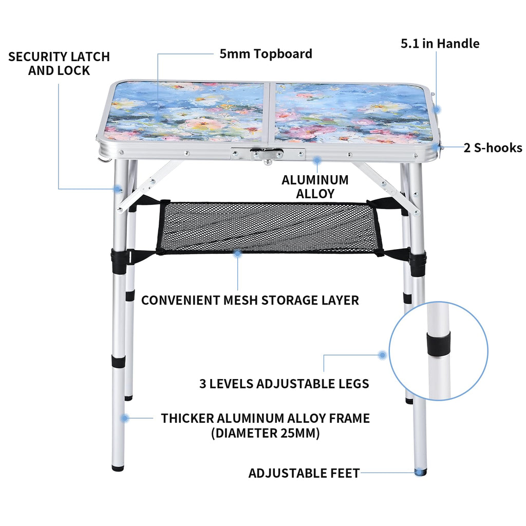 Portable 3 Adjustable Height Folding Outdoor Side Table A349