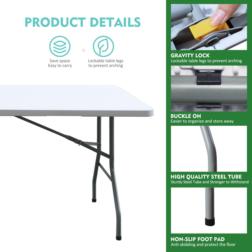 White 6FT Foldable Plastic Table R883